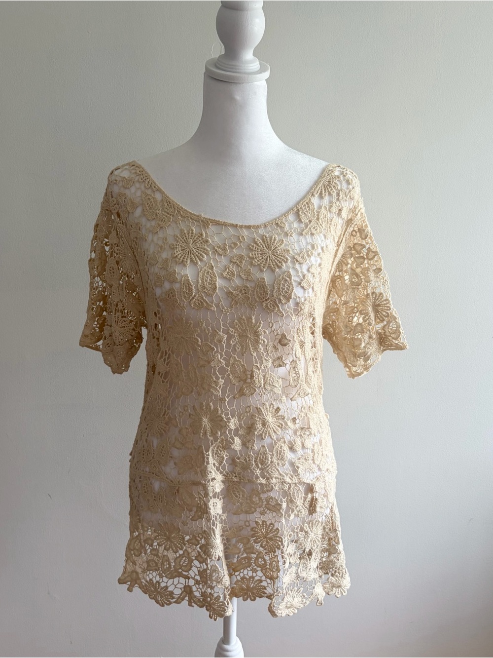Dulcie Beige Floral Crochet Lace Top